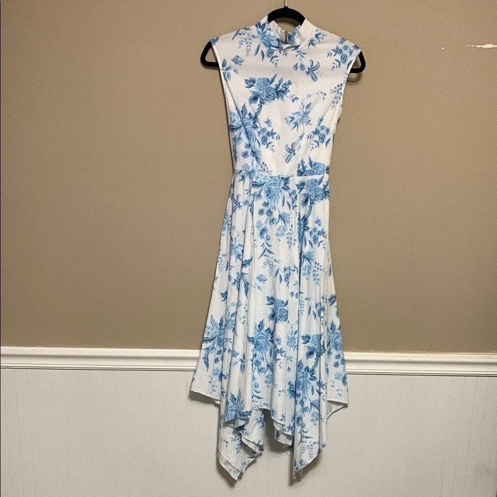 Closet Women’s Fairy Core Handkerchief Point Hem SZ 10 Dress Floral Blue/White